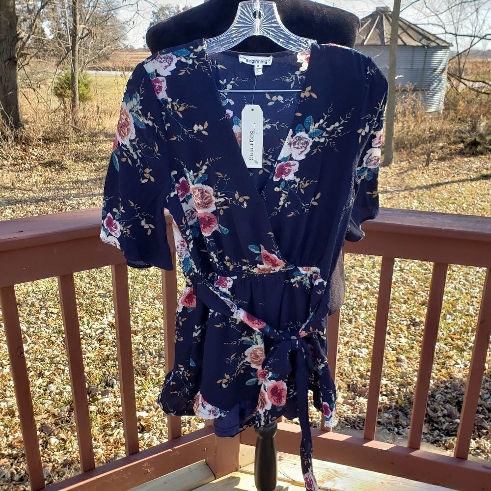 Ladies October Love Black Floral Vneck Romper Shorts, Med , Large